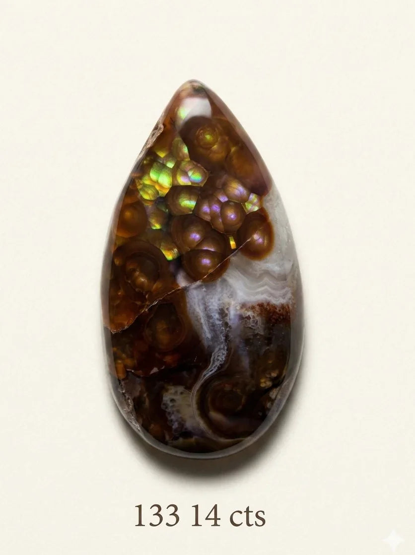 14 ct Teardrop Fire Agate Cabochon — Purple & Green Botryoidal Flash