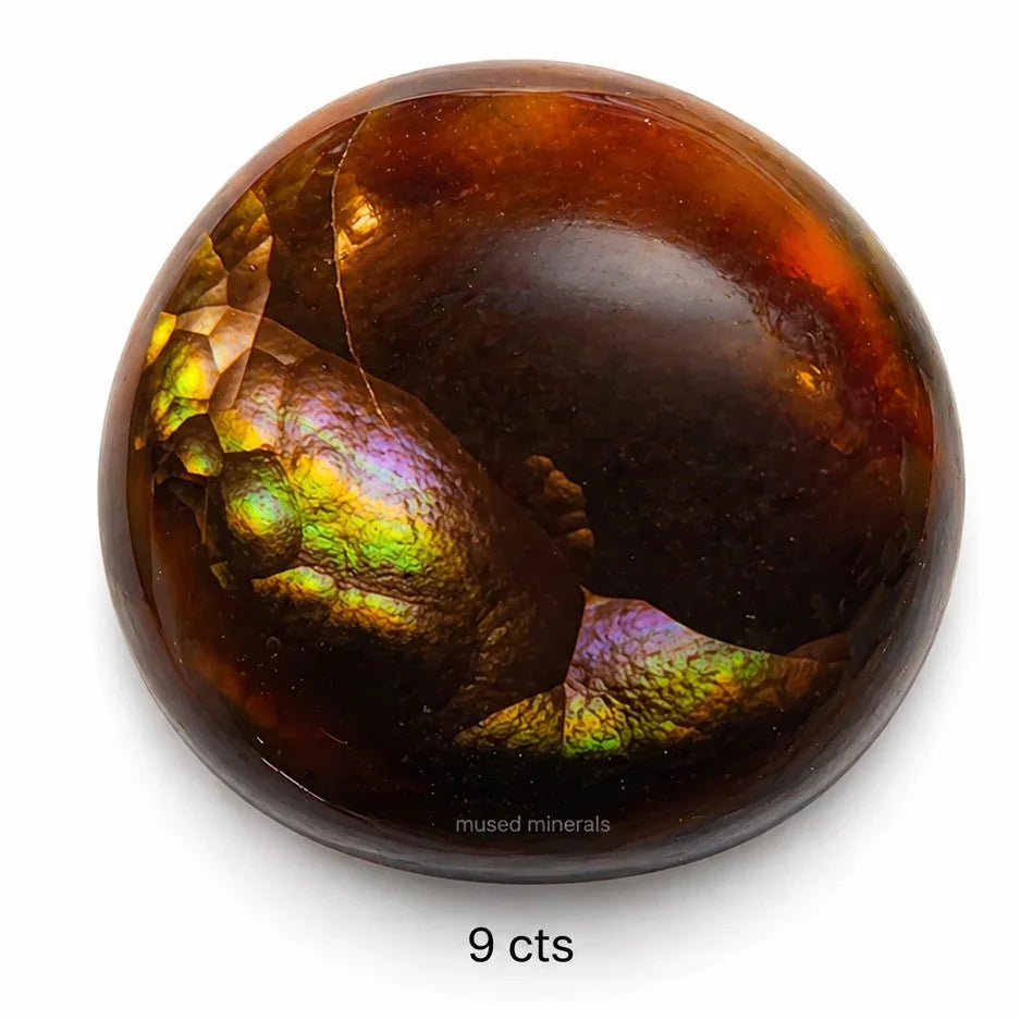 9 ct Round Fire Agate Cabochon — Rainbow Flash